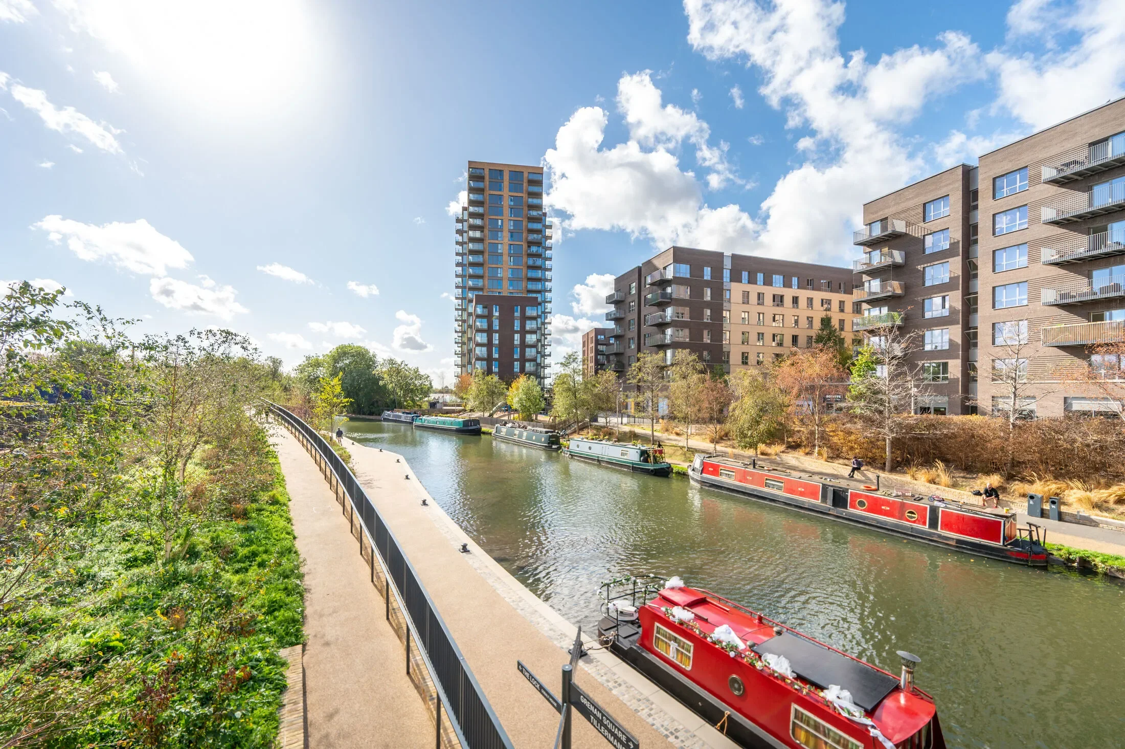 Flat Grand Union Canal (Paddington Arm) towpath in Greater London