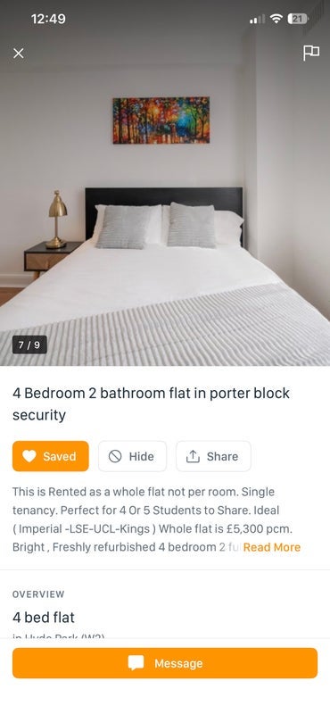 Room Connaught Street in City of Westminster