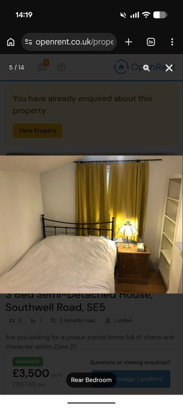 Room Southwell Road in Greater London